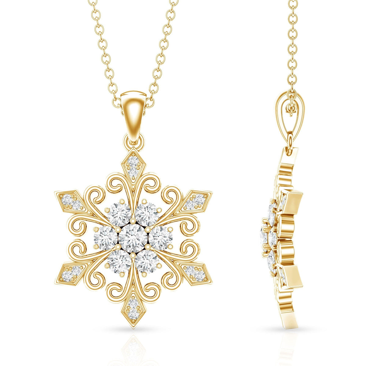 Lab Grown Diamond Necklace – Snowflake Pendant With Round Cut Diamonds & Fine Chain