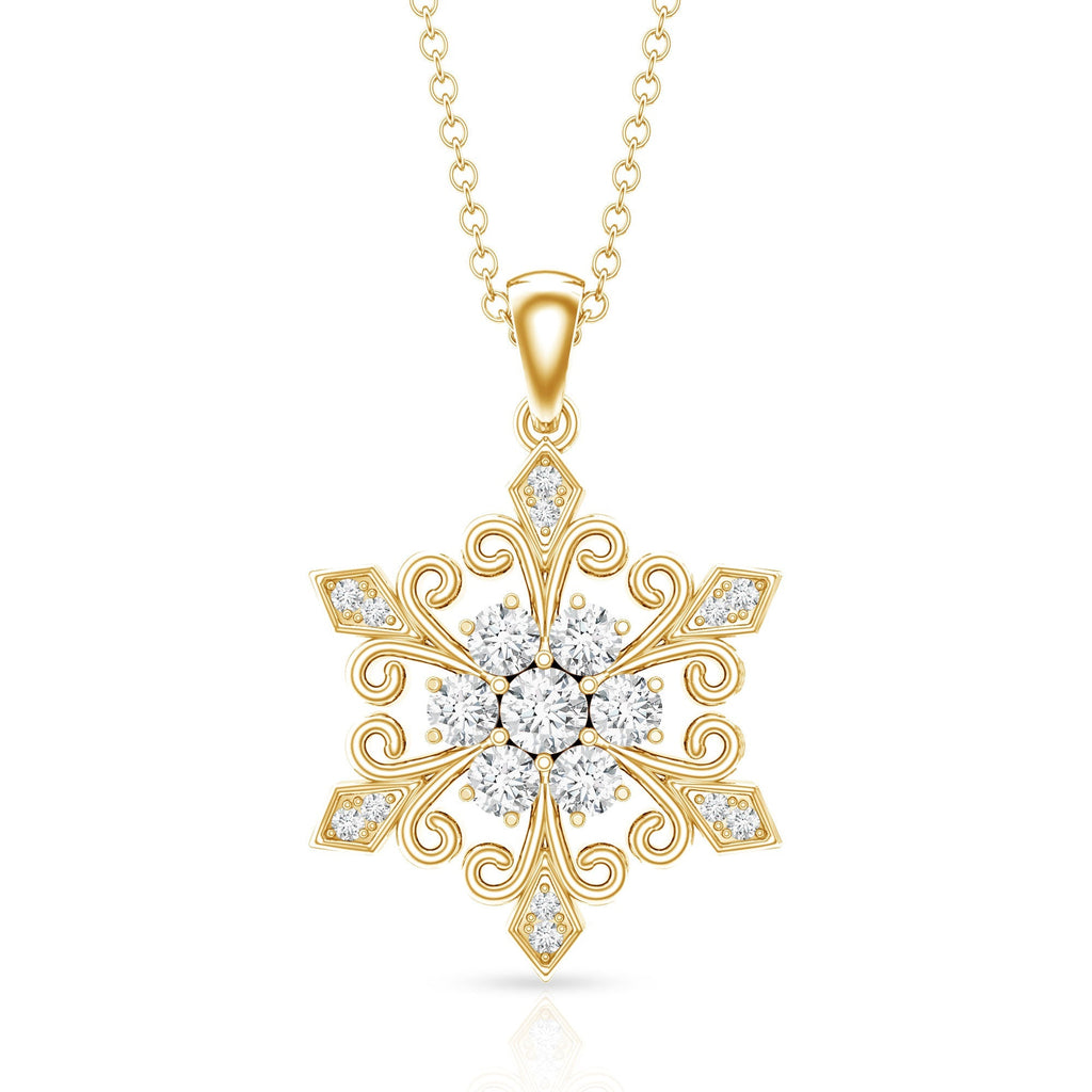 Lab Grown Diamond Necklace – Snowflake Pendant With Round Cut Diamonds & Fine Chain