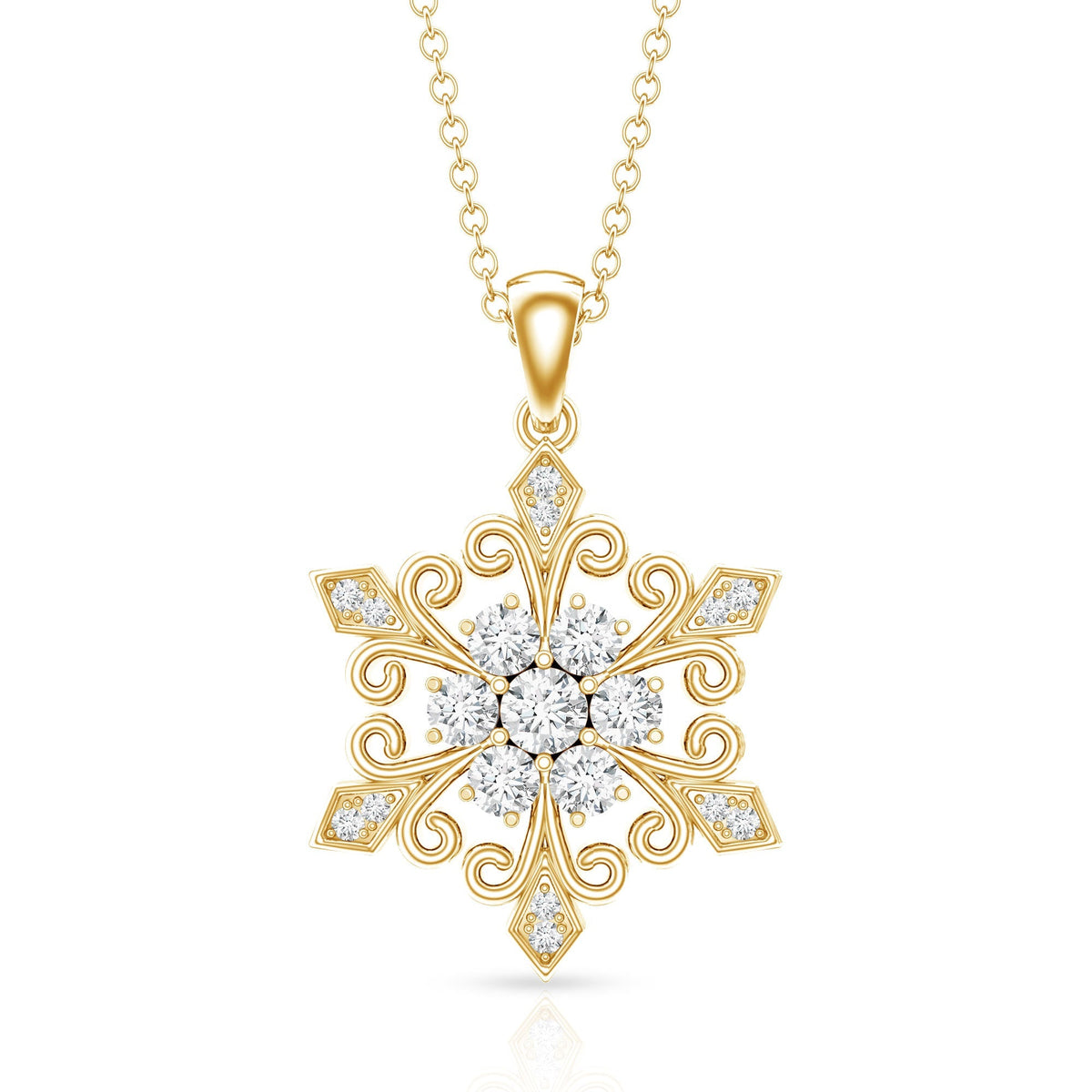 Lab Grown Diamond Necklace – Snowflake Pendant With Round Cut Diamonds & Fine Chain
