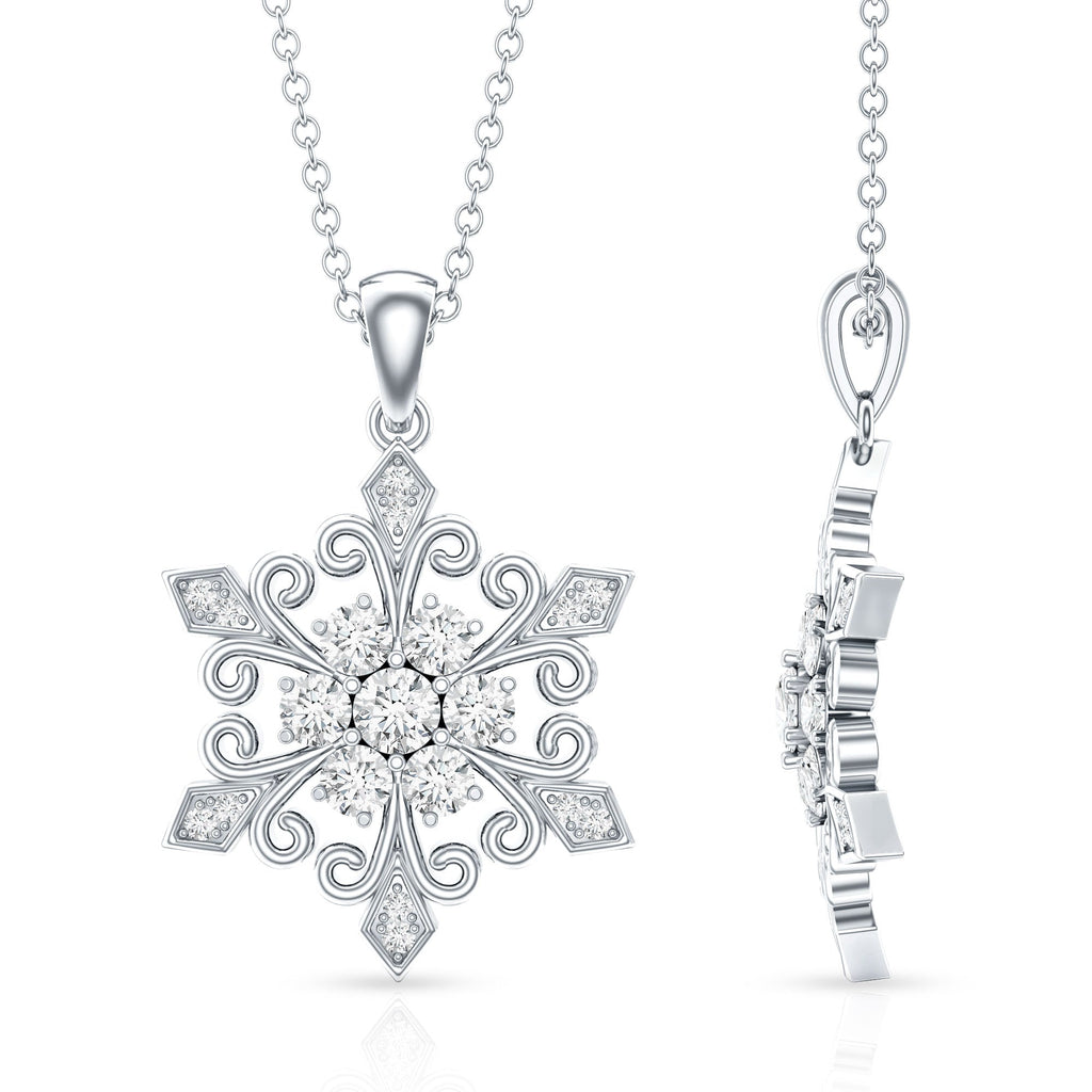 Lab Grown Diamond Necklace – Snowflake Pendant With Round Cut Diamonds & Fine Chain
