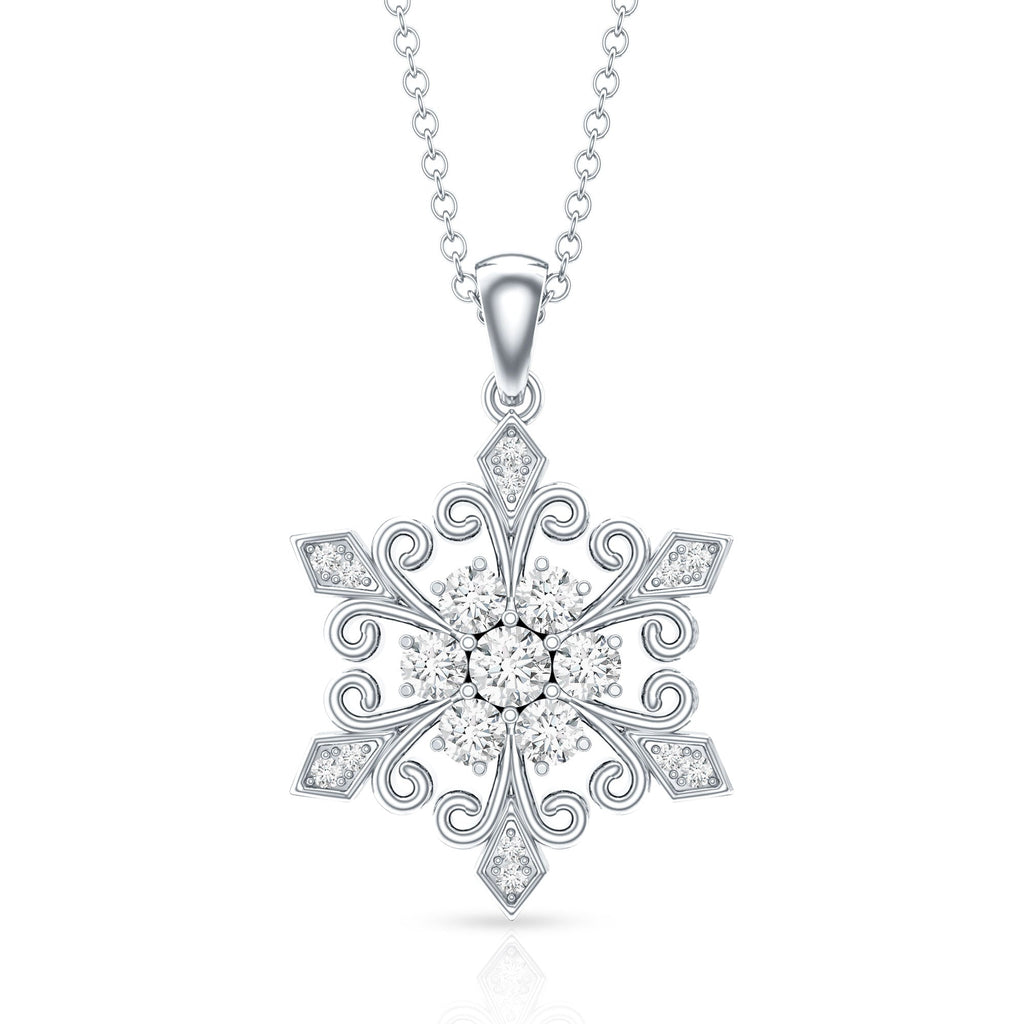Lab Grown Diamond Necklace – Snowflake Pendant With Round Cut Diamonds & Fine Chain