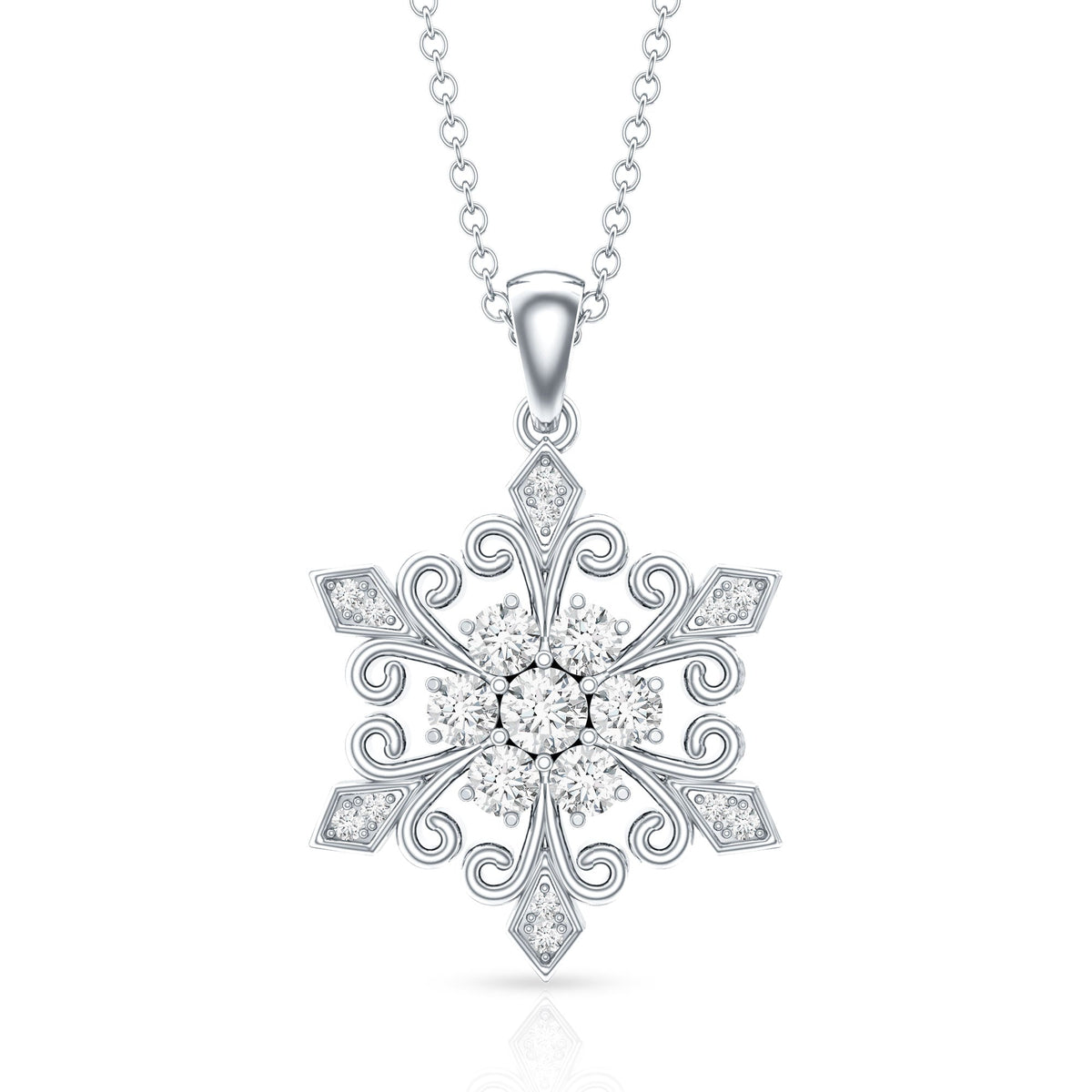 Lab Grown Diamond Necklace – Snowflake Pendant With Round Cut Diamonds & Fine Chain