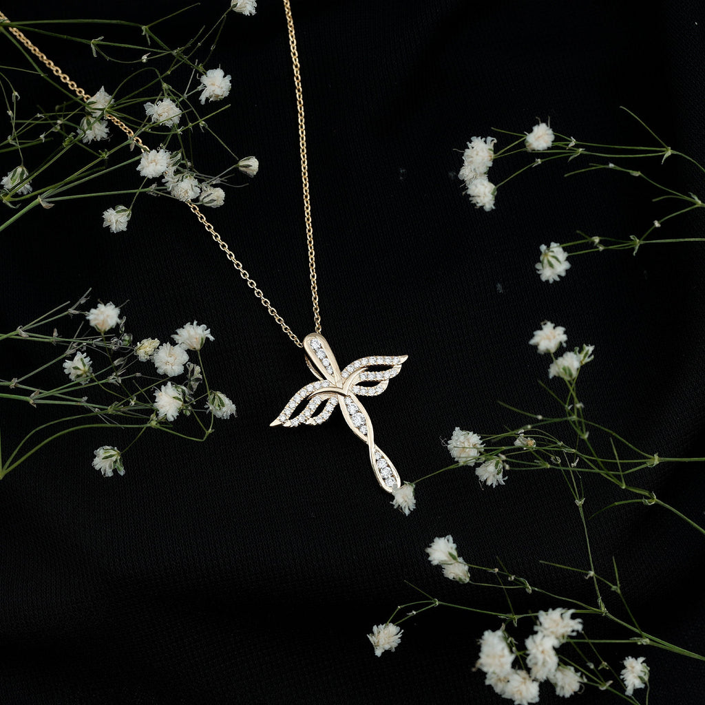 Lab Grown Diamond Necklace – Sparkling Cross Angel Pendant With Infinity Design