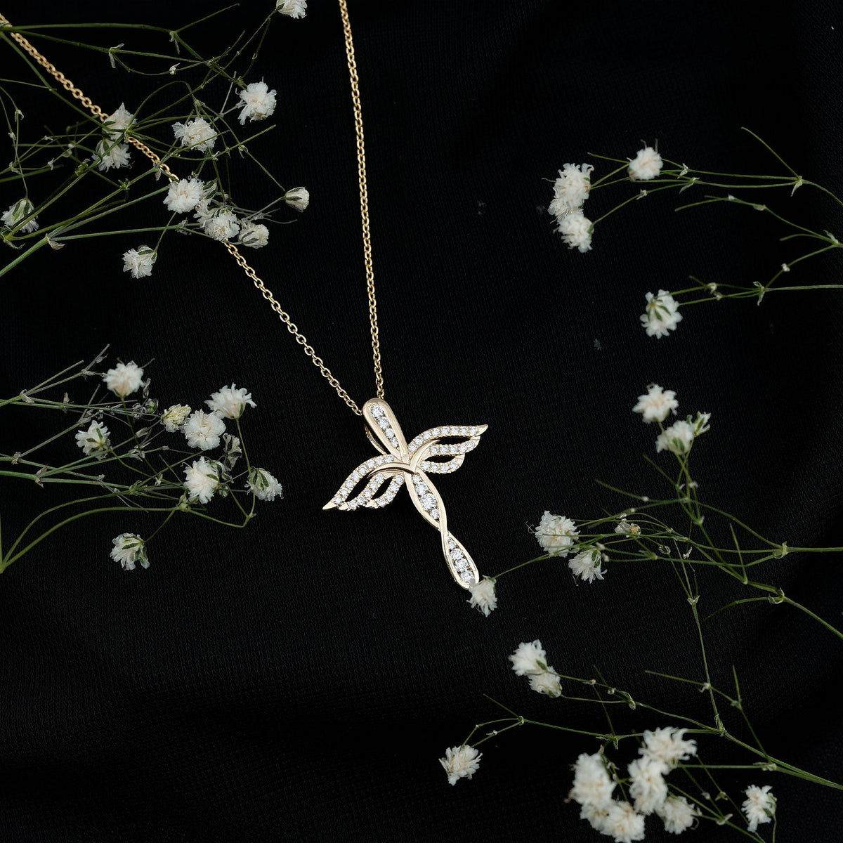 Lab Grown Diamond Necklace – Sparkling Cross Angel Pendant With Infinity Design