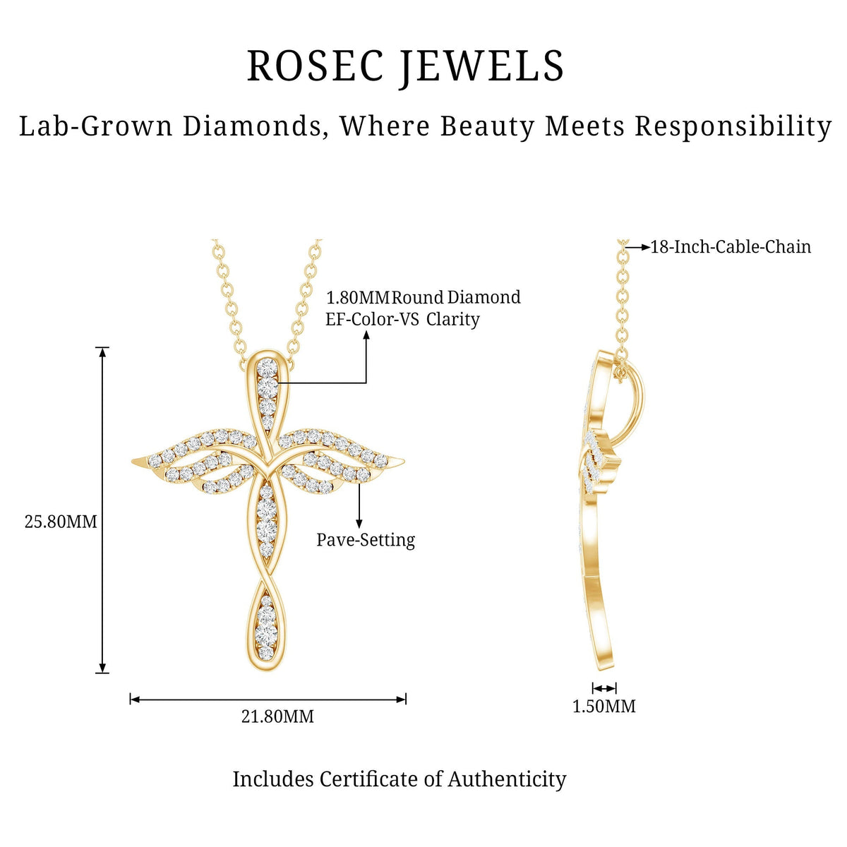 Lab Grown Diamond Necklace – Sparkling Cross Angel Pendant With Infinity Design