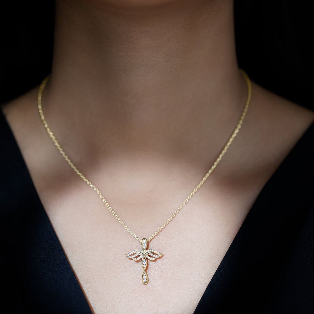 Lab Grown Diamond Necklace – Sparkling Cross Angel Pendant With Infinity Design