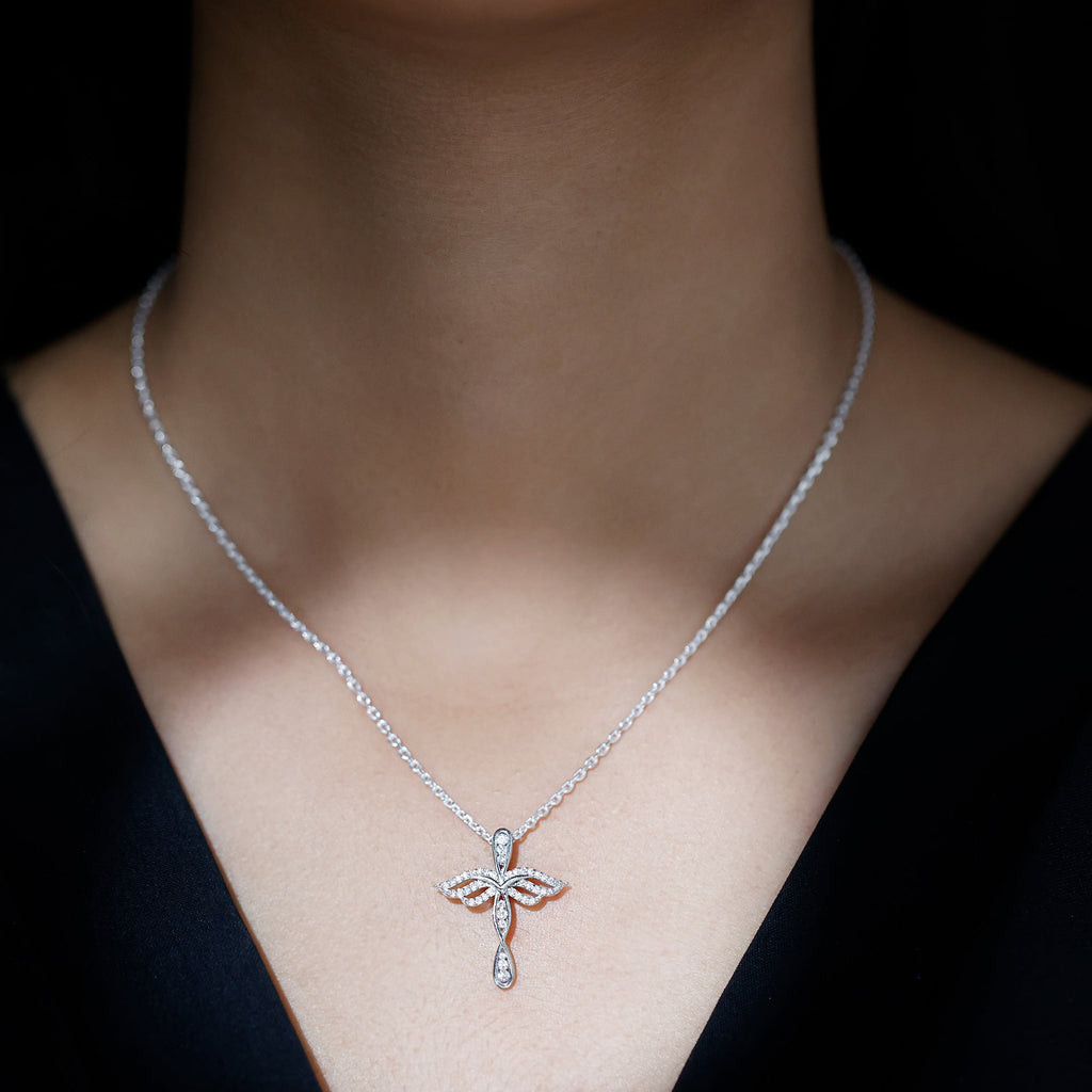 Lab Grown Diamond Necklace – Sparkling Cross Angel Pendant With Infinity Design