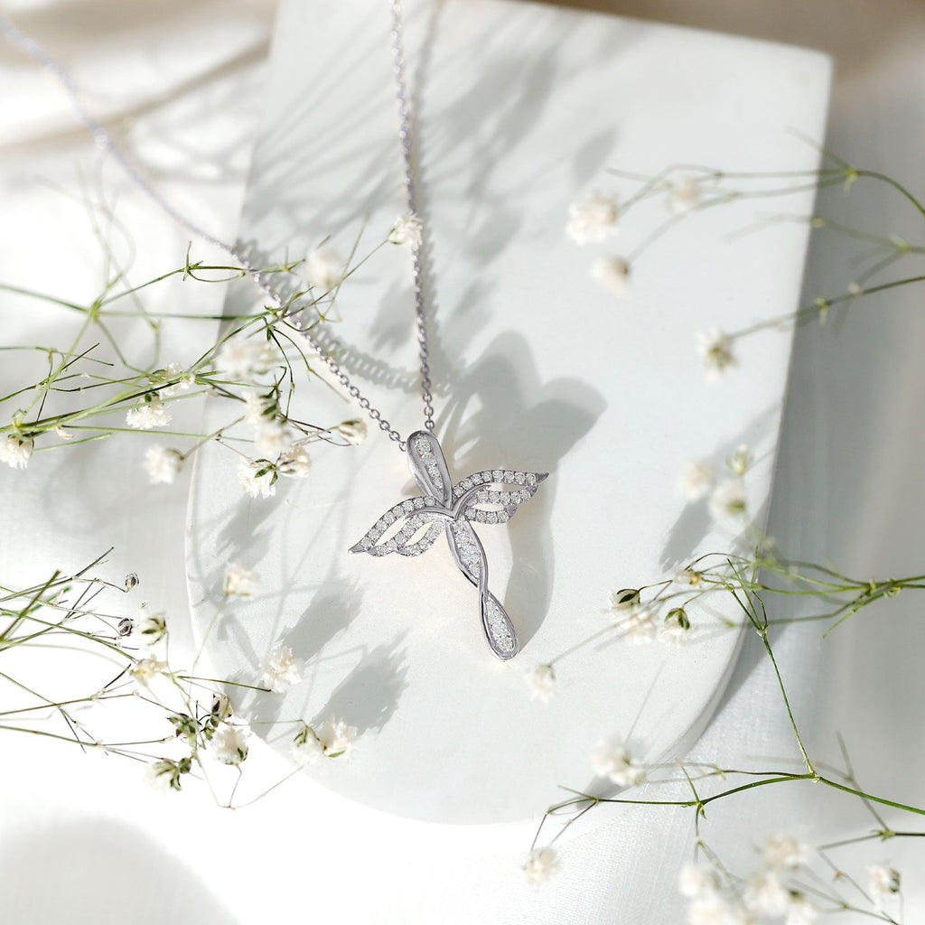 Lab Grown Diamond Necklace – Sparkling Cross Angel Pendant With Infinity Design