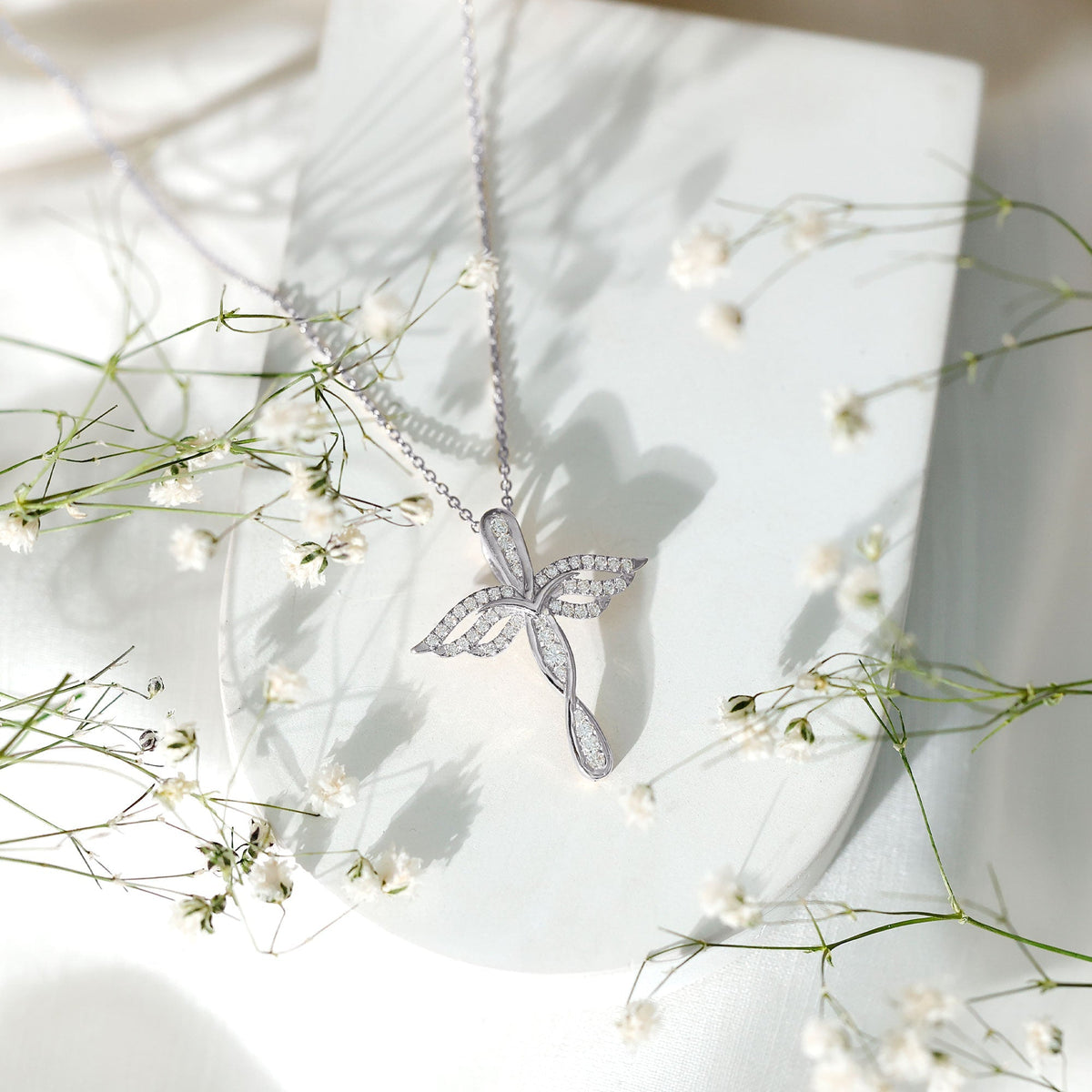 Lab Grown Diamond Necklace – Sparkling Cross Angel Pendant With Infinity Design