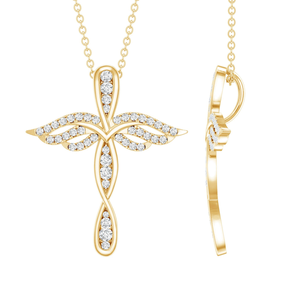 Lab Grown Diamond Necklace – Sparkling Cross Angel Pendant With Infinity Design
