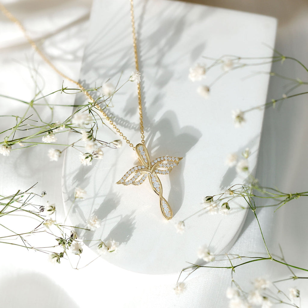 Lab Grown Diamond Necklace – Sparkling Cross Angel Pendant With Infinity Design
