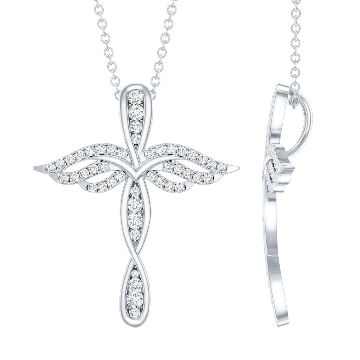 Lab Grown Diamond Necklace – Sparkling Cross Angel Pendant With Infinity Design