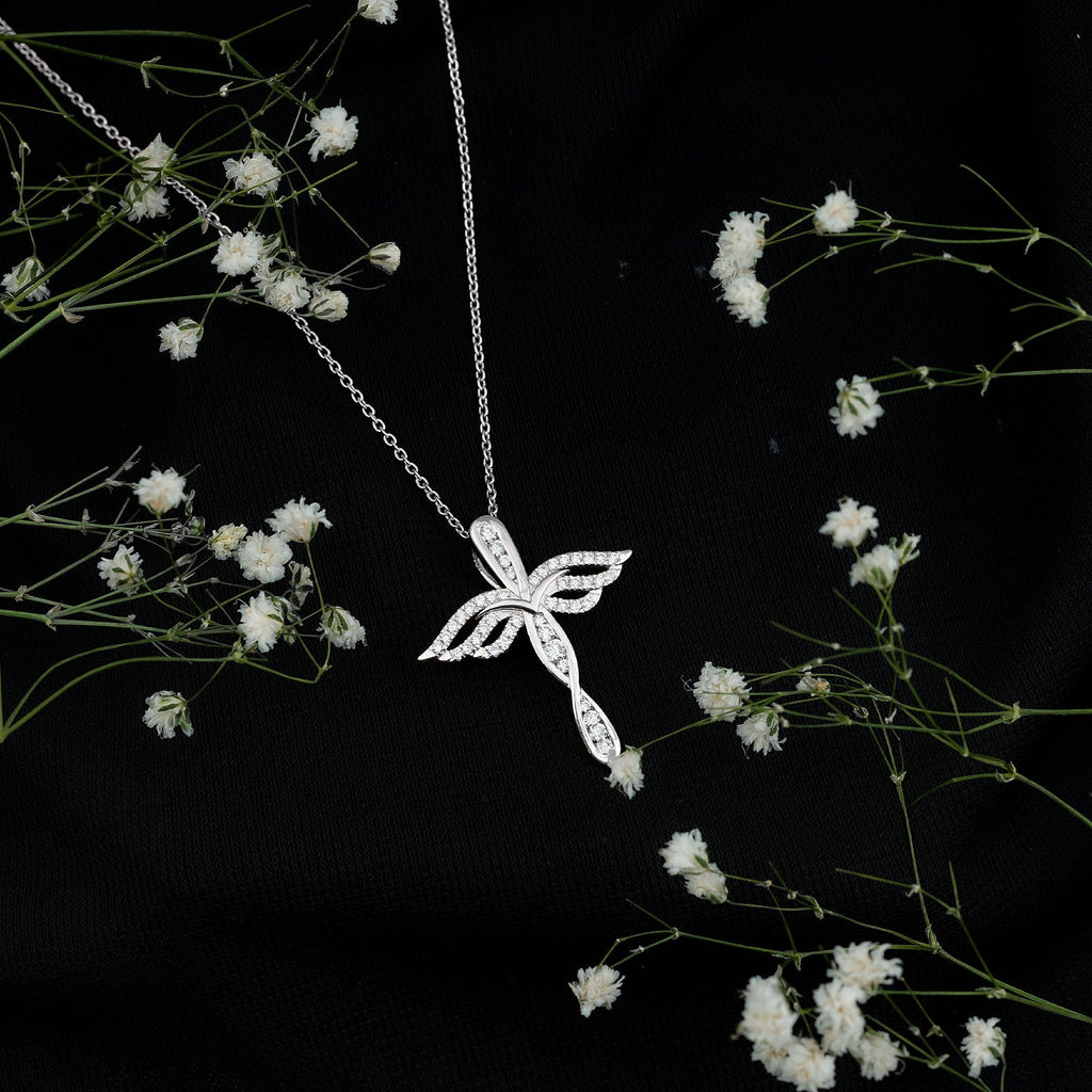 Lab Grown Diamond Necklace – Sparkling Cross Angel Pendant With Infinity Design