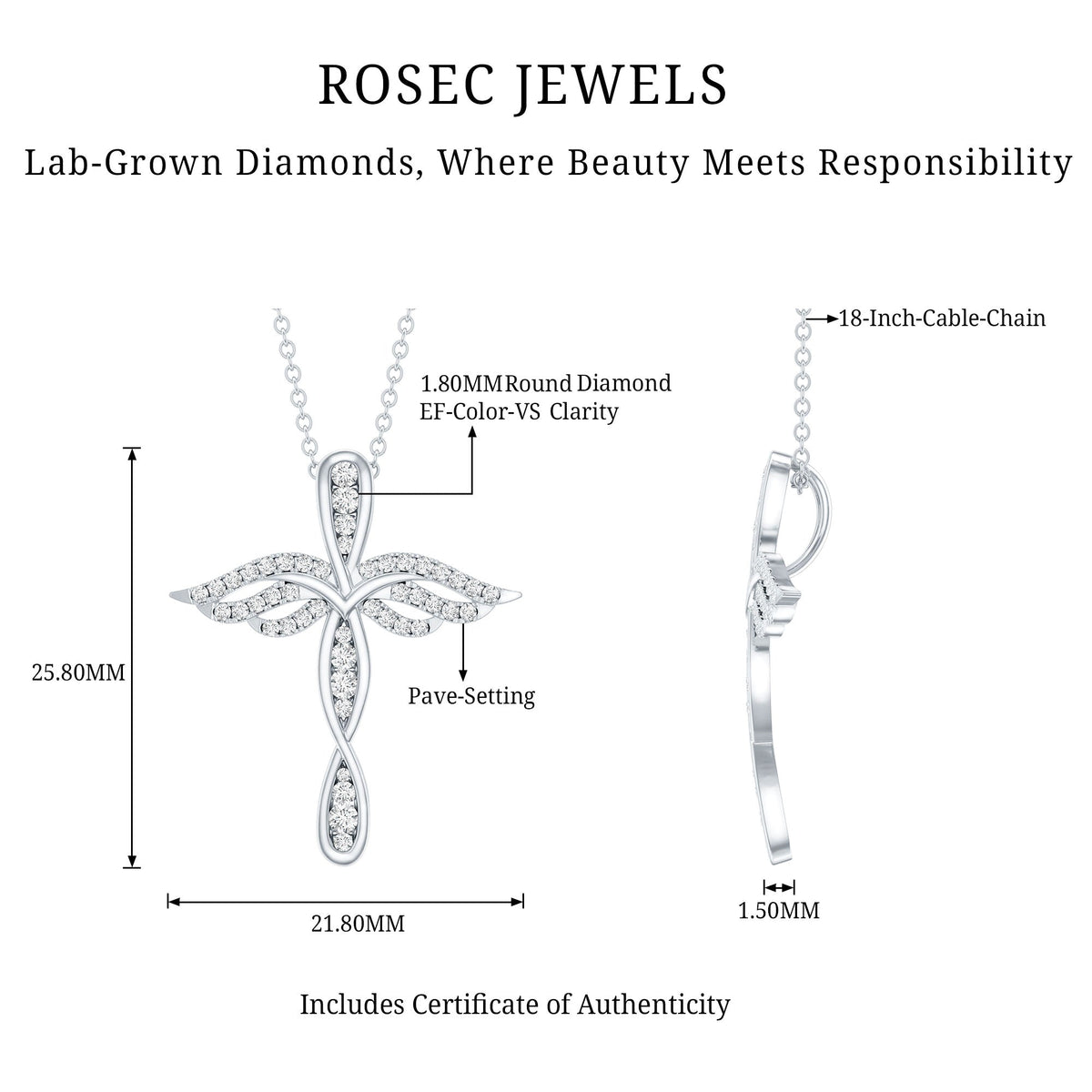 Lab Grown Diamond Necklace – Sparkling Cross Angel Pendant With Infinity Design