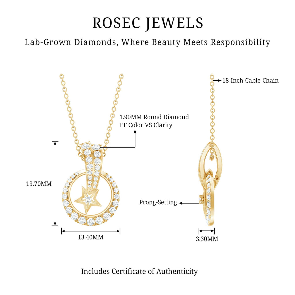 Lab Grown Diamond Necklace - Star Circle Pendant With Hidden Bail Detail
