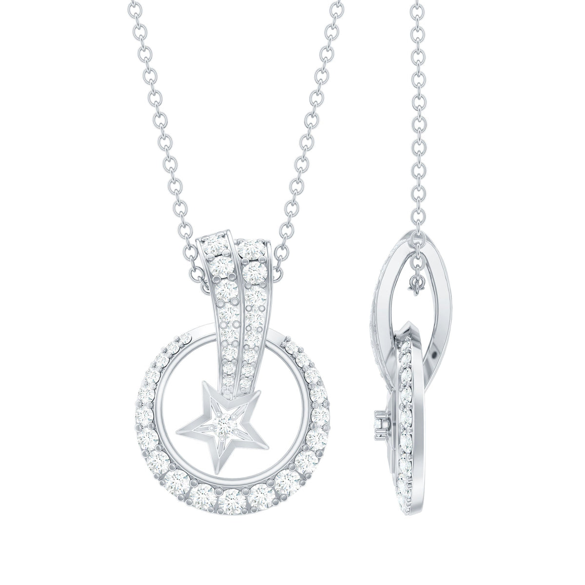 Lab Grown Diamond Necklace - Star Circle Pendant With Hidden Bail Detail