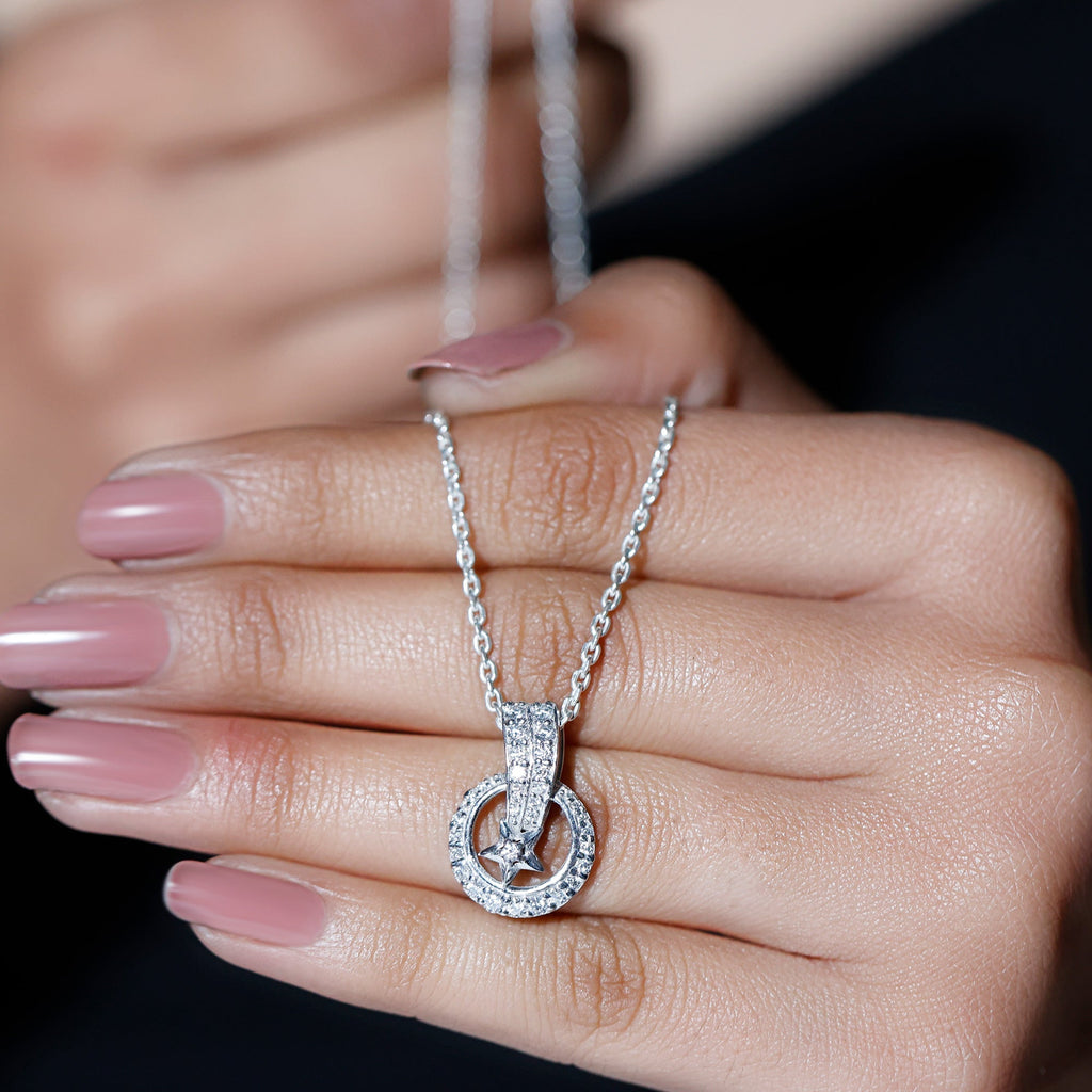 Lab Grown Diamond Necklace - Star Circle Pendant With Hidden Bail Detail