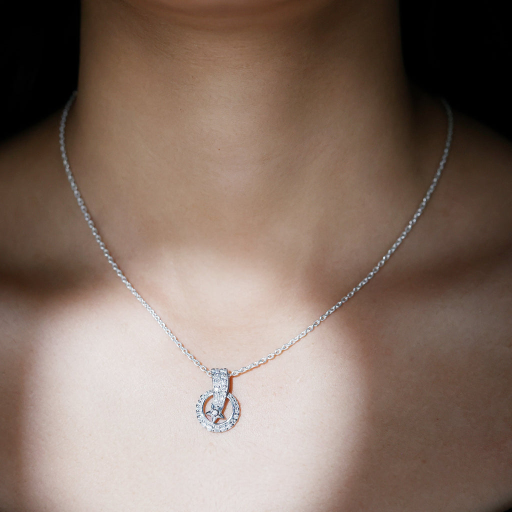 Lab Grown Diamond Necklace - Star Circle Pendant With Hidden Bail Detail