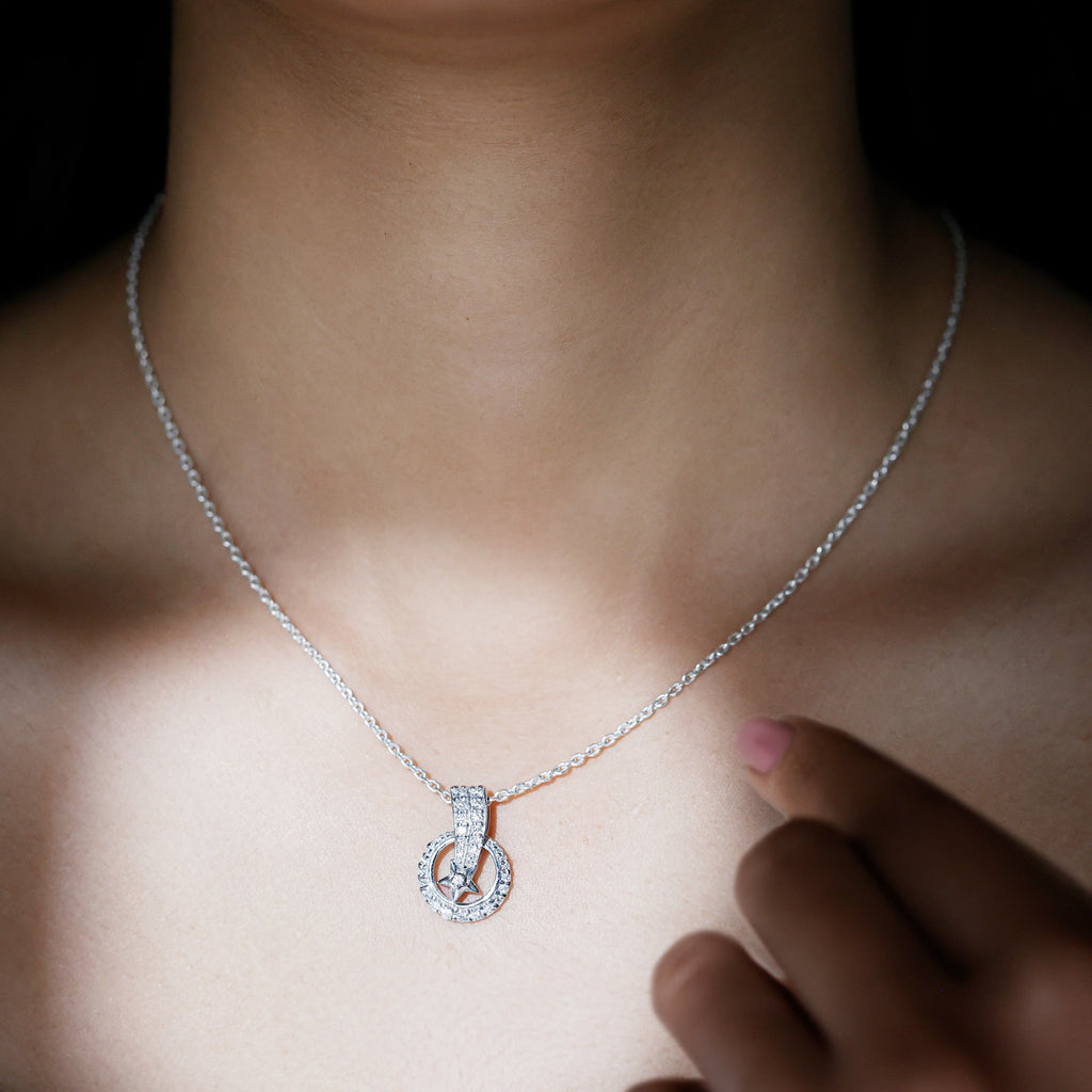 Lab Grown Diamond Necklace - Star Circle Pendant With Hidden Bail Detail