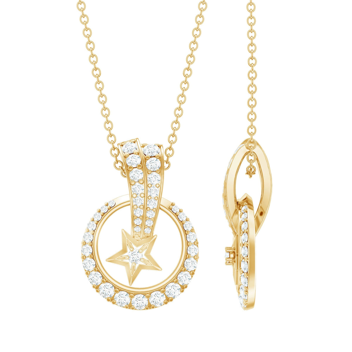 Lab Grown Diamond Necklace - Star Circle Pendant With Hidden Bail Detail