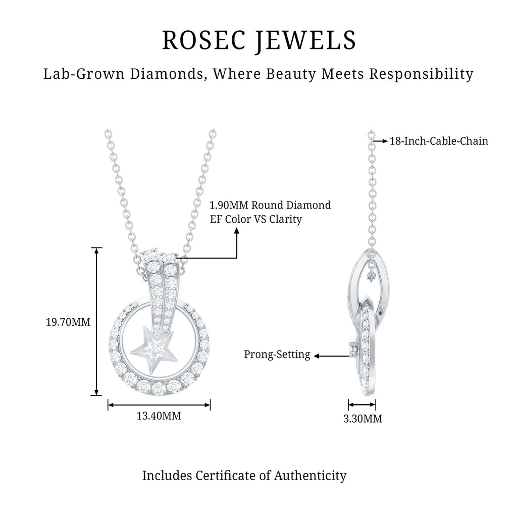 Lab Grown Diamond Necklace - Star Circle Pendant With Hidden Bail Detail