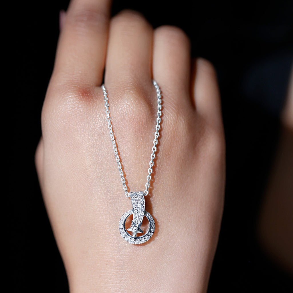 Lab Grown Diamond Necklace - Star Circle Pendant With Hidden Bail Detail