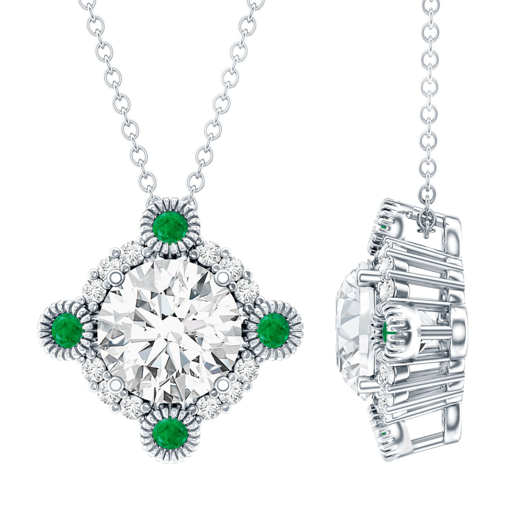 Lab Grown Diamond Necklace - Vintage Art Deco Emerald Pendant Bridal Jewelry
