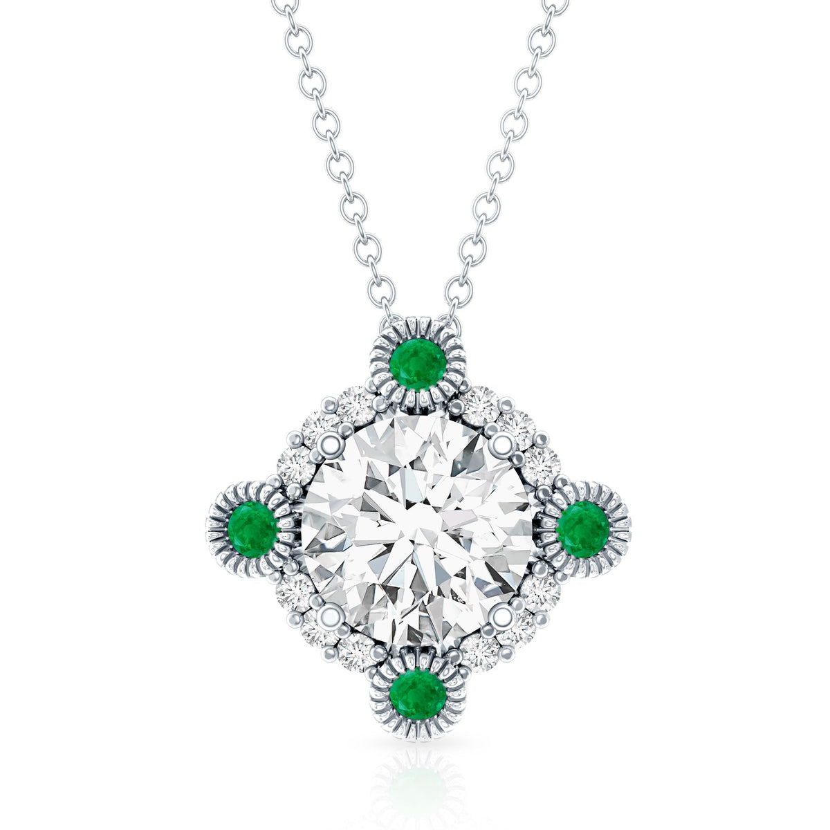 Lab Grown Diamond Necklace - Vintage Art Deco Emerald Pendant Bridal Jewelry