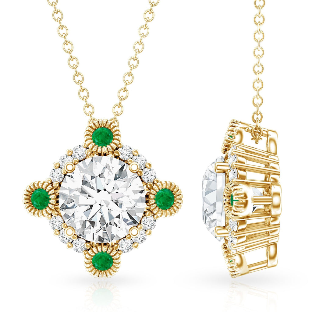 Lab Grown Diamond Necklace - Vintage Art Deco Emerald Pendant Bridal Jewelry