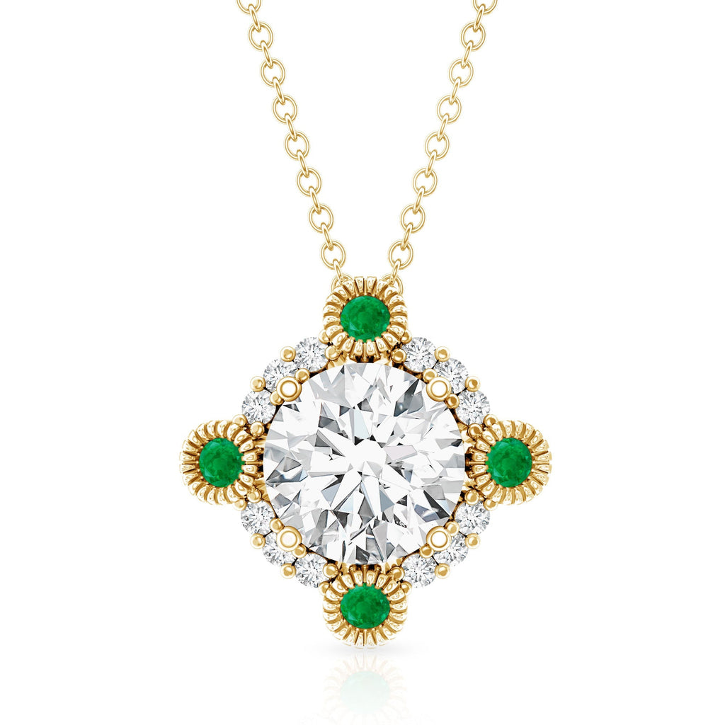 Lab Grown Diamond Necklace - Vintage Art Deco Emerald Pendant Bridal Jewelry