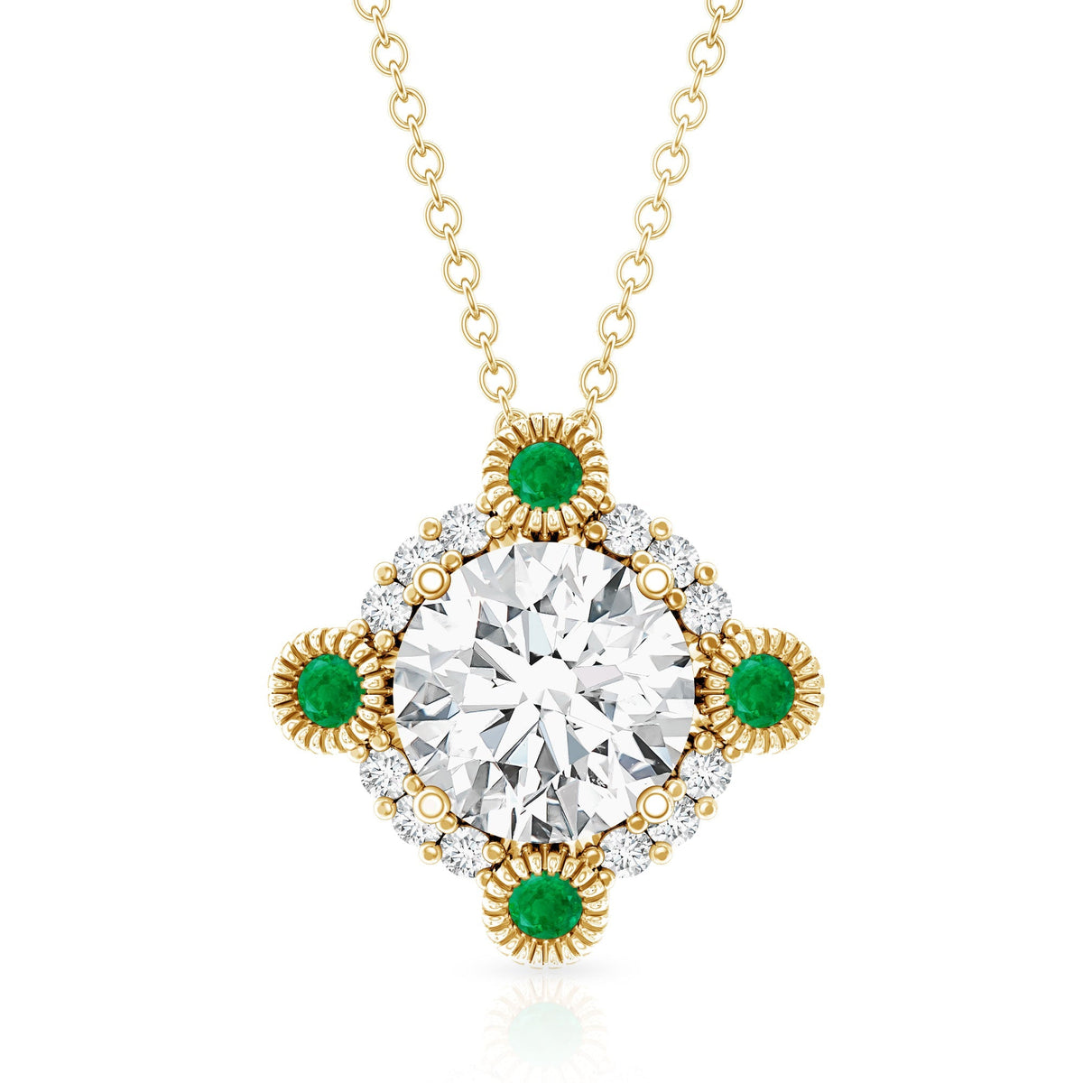 Lab Grown Diamond Necklace - Vintage Art Deco Emerald Pendant Bridal Jewelry