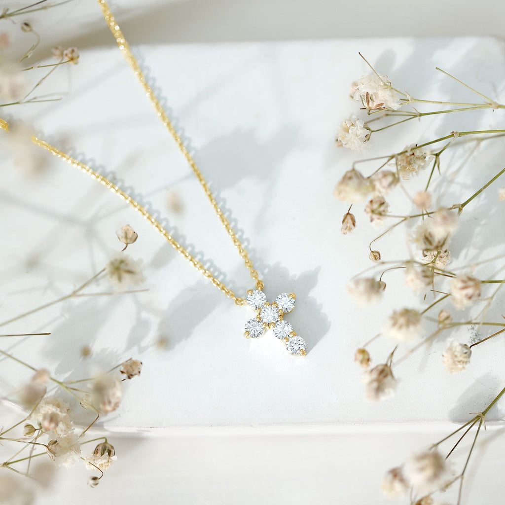 Lab Grown Diamond Religious Cross Pendant Necklace