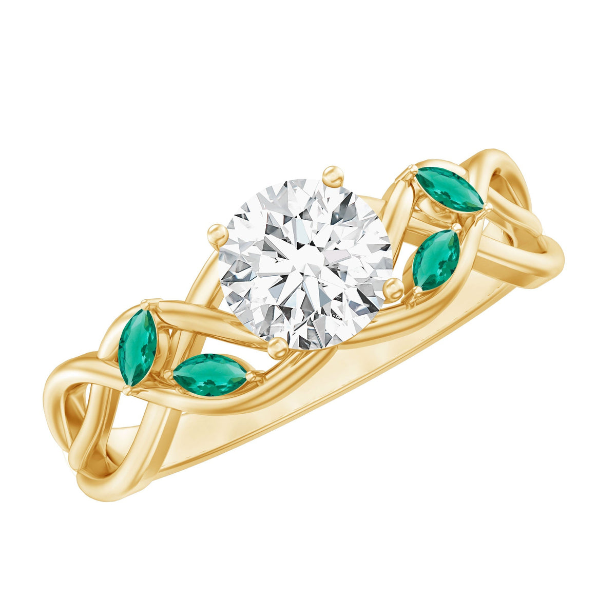 Lab Grown Diamond Ring – 1 Carat Round Cut Engagement Ring With Marquise Emerald