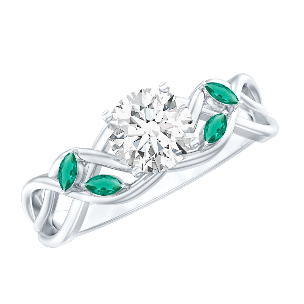 Lab Grown Diamond Ring – 1 Carat Round Cut Engagement Ring With Marquise Emerald