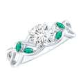 Lab Grown Diamond Ring – 1 Carat Round Cut Engagement Ring With Marquise Emerald