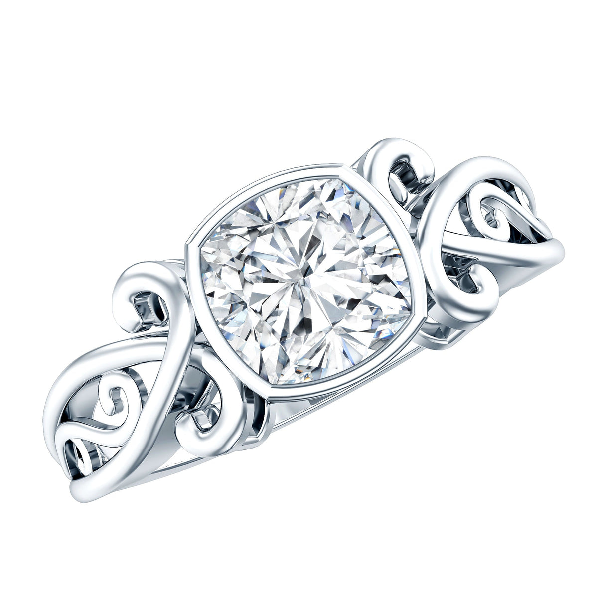 Lab Grown Diamond Ring – 1.7 Carat Cushion Cut Solitaire Bezel Setting Vintage Design