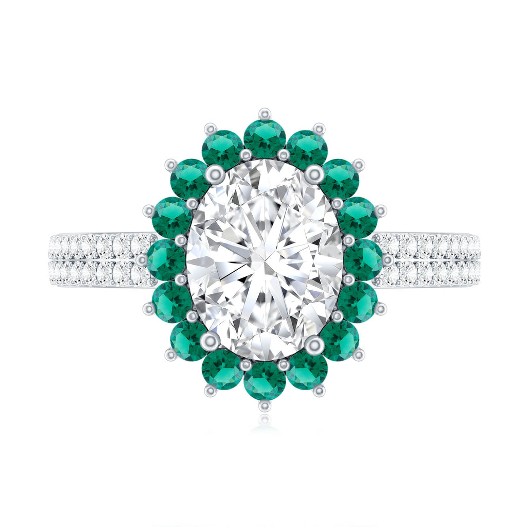 Lab Grown Diamond Ring – 2 Carat Oval Engagement Ring with Emerald Halo