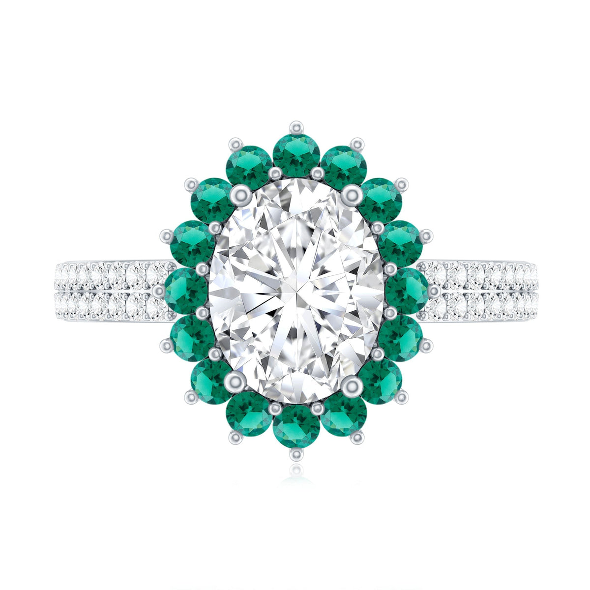 Lab Grown Diamond Ring – 2 Carat Oval Engagement Ring with Emerald Halo