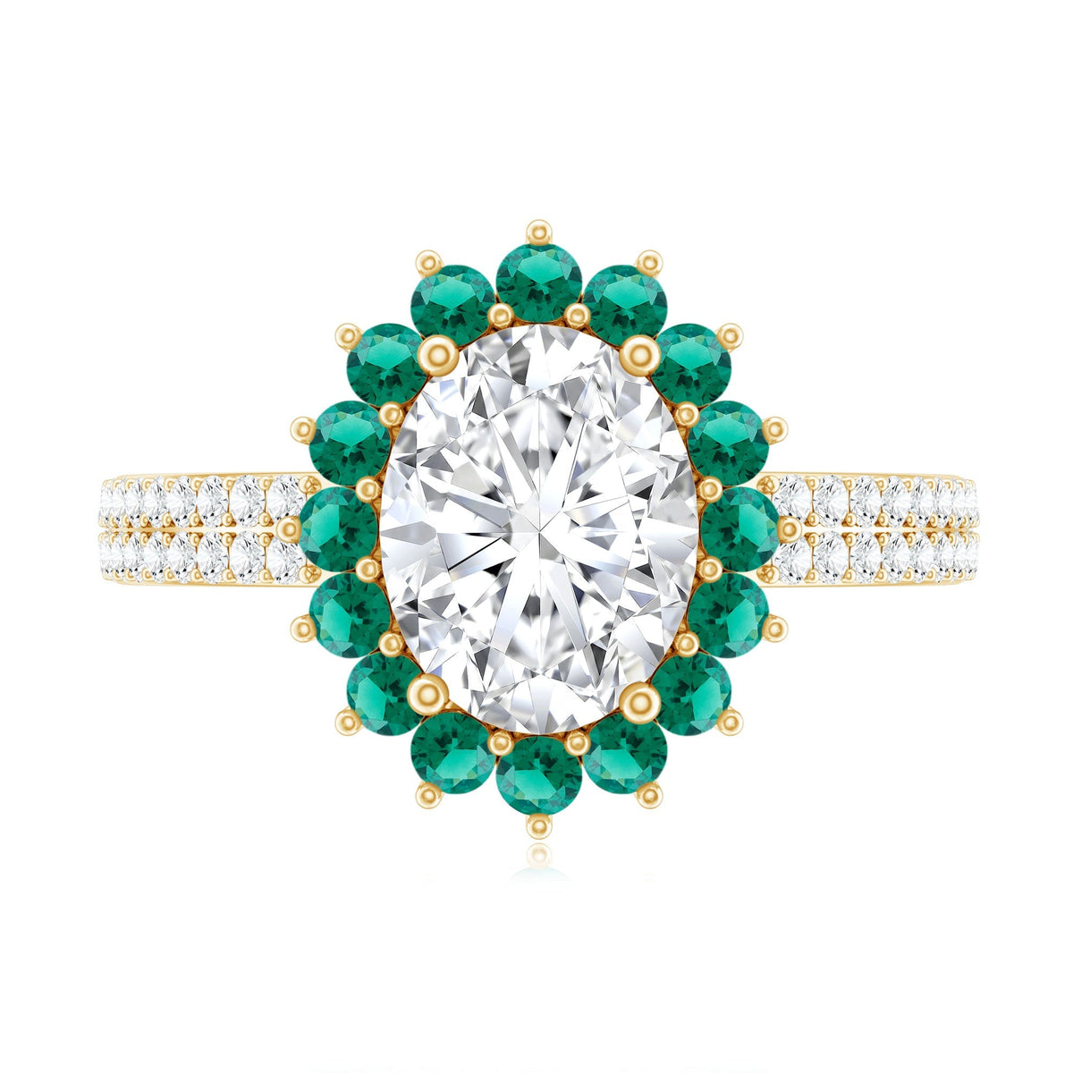 Lab Grown Diamond Ring – 2 Carat Oval Engagement Ring with Emerald Halo