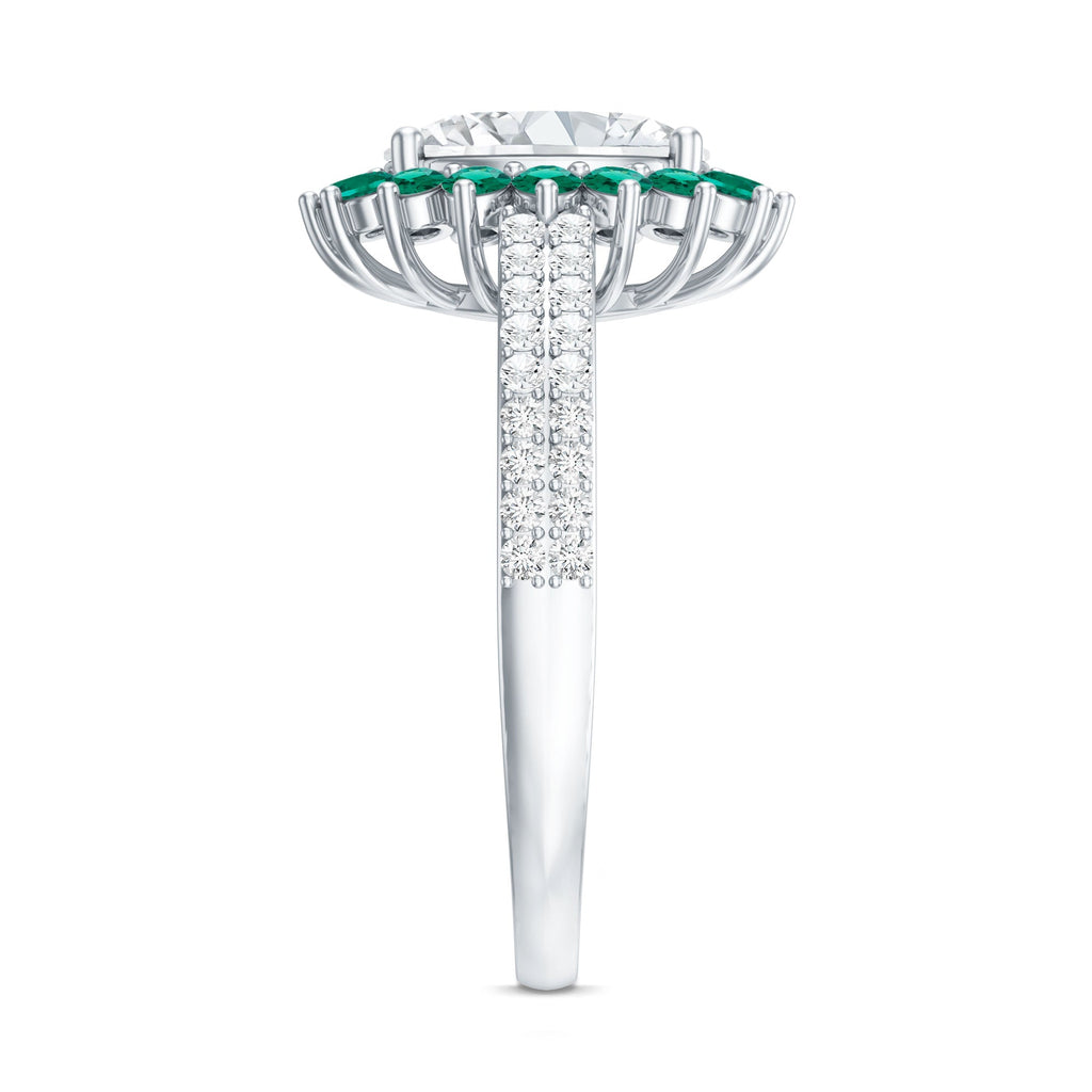 Lab Grown Diamond Ring – 2 Carat Oval Engagement Ring with Emerald Halo