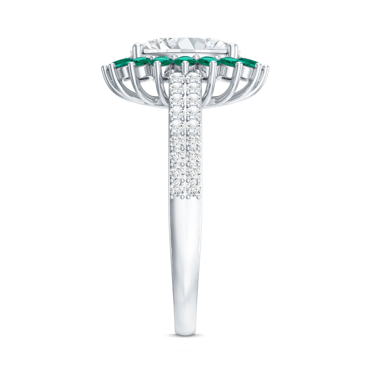 Lab Grown Diamond Ring – 2 Carat Oval Engagement Ring with Emerald Halo