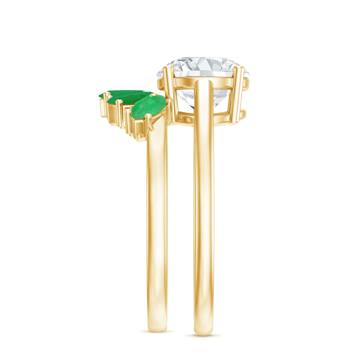 Lab Grown Diamond Ring – 2 Carat Solitaire Engagement Ring with Emerald Wedding Band