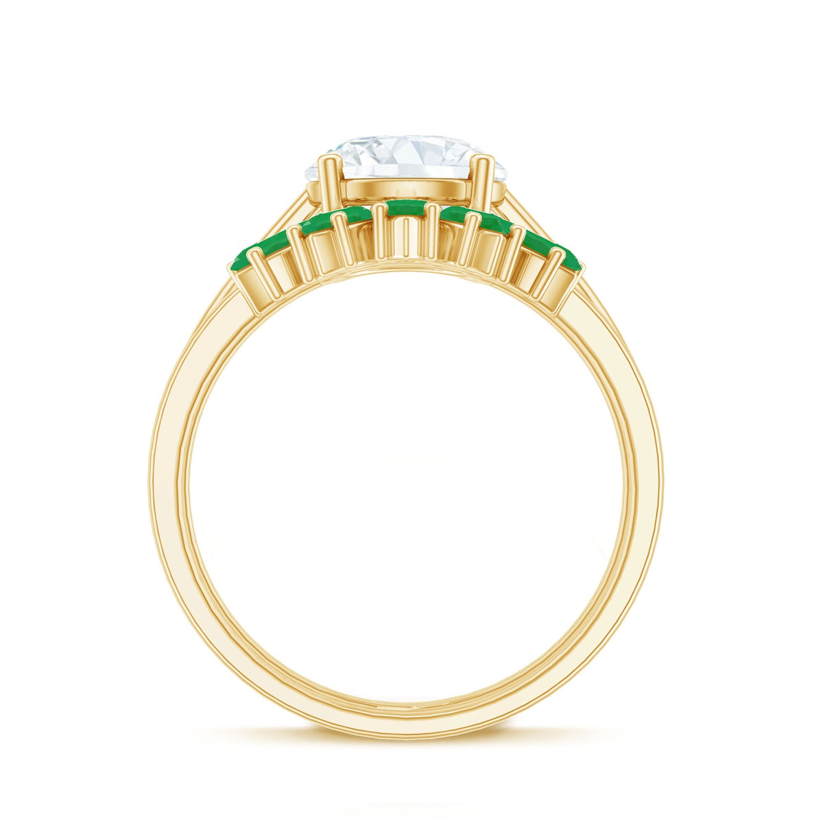 Lab Grown Diamond Ring – 2 Carat Solitaire Engagement Ring with Emerald Wedding Band