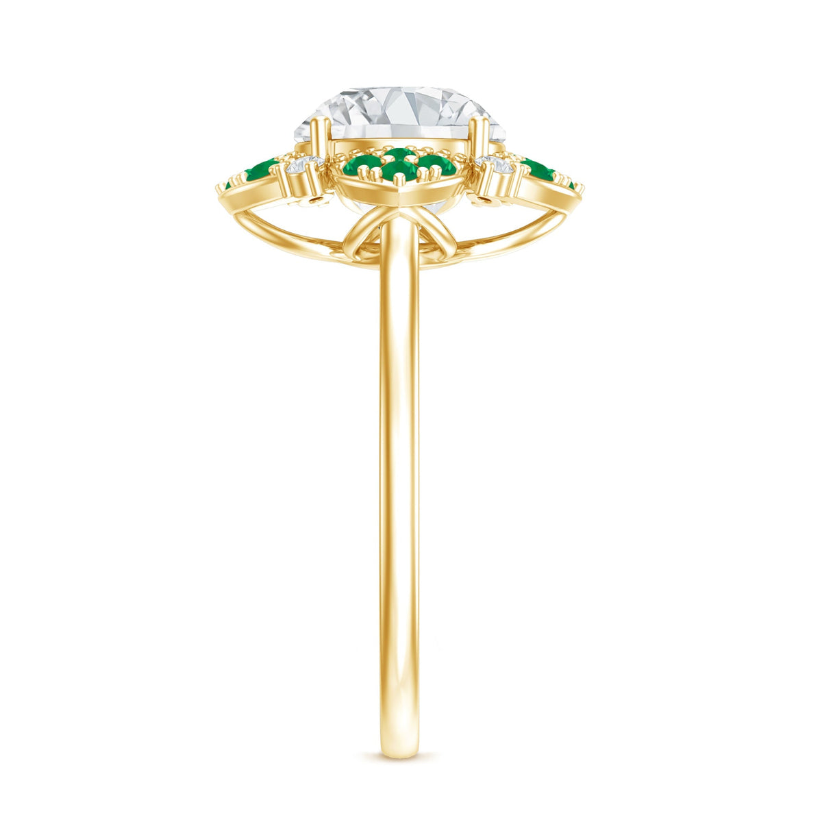 Lab Grown Diamond Ring – Floral Engagement Ring With Emerald Gemstones & Prong Setting