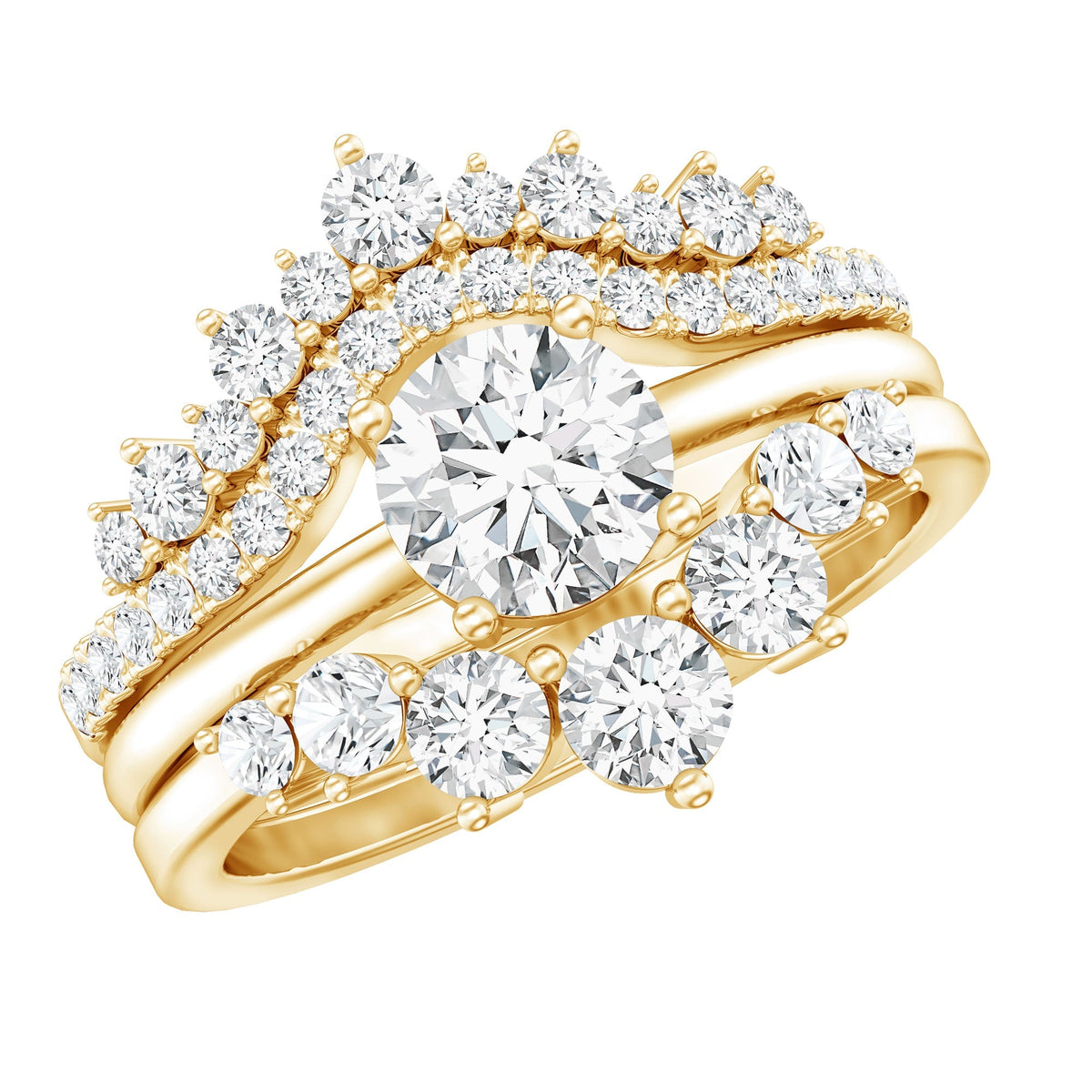 Lab Grown Diamond Ring - Vintage Bridal Set with 3 Piece Stackable Bands