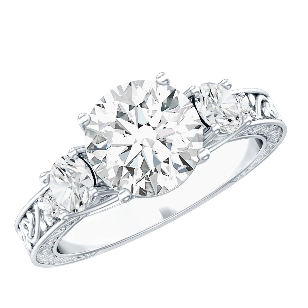 Lab Grown Diamond Ring – Vintage Engagement Ring with Round Cut Diamonds & Basket Setting