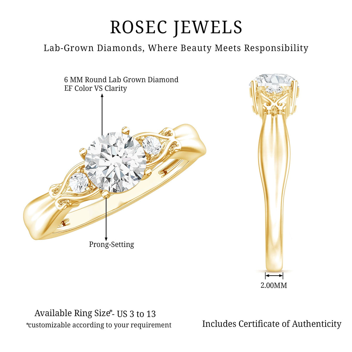 Lab Grown Diamond Ring – Vintage Style Engagement Band With 0.9 Carat Certified Stone