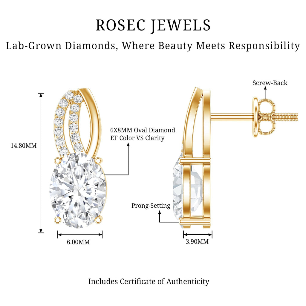 Lab Grown Diamond Studs - 2.5 Carat Oval Shape Designer Stud Earrings Women Elegant