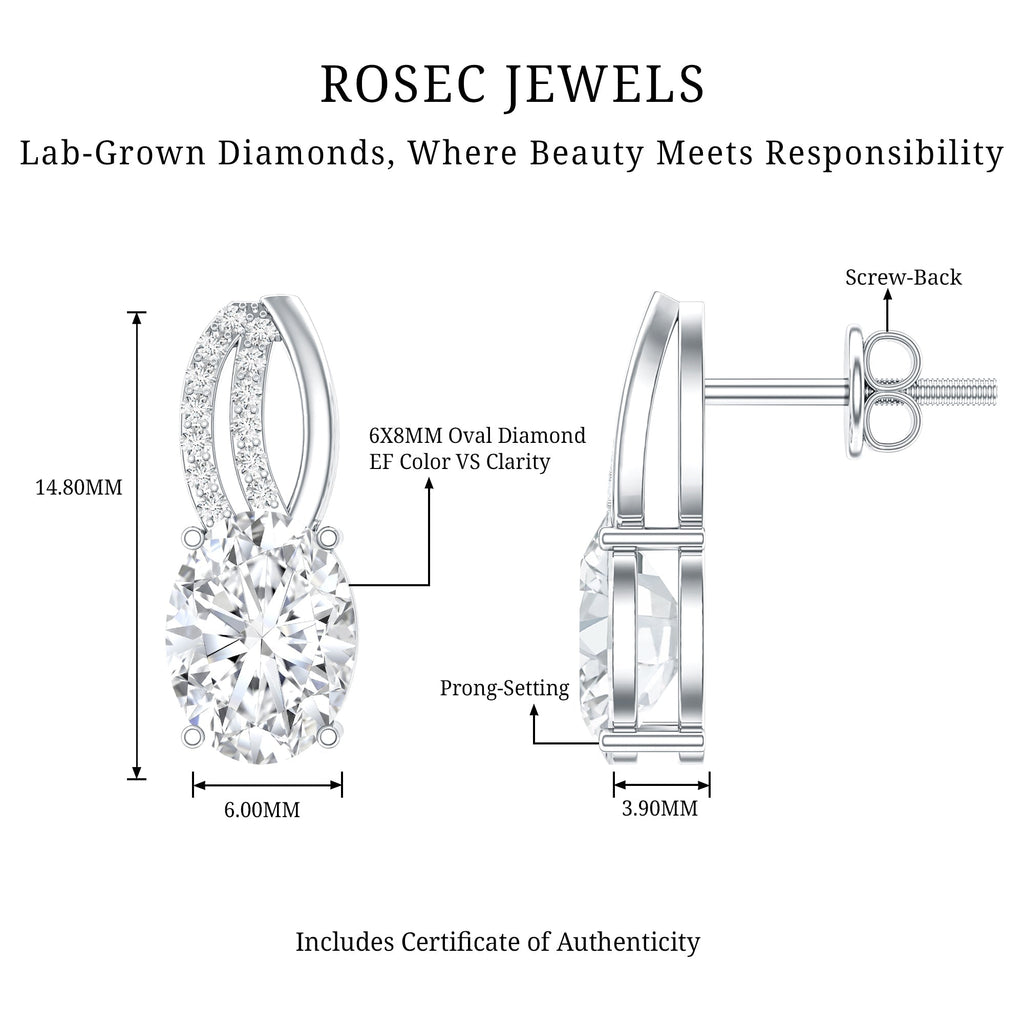 Lab Grown Diamond Studs - 2.5 Carat Oval Shape Designer Stud Earrings Women Elegant