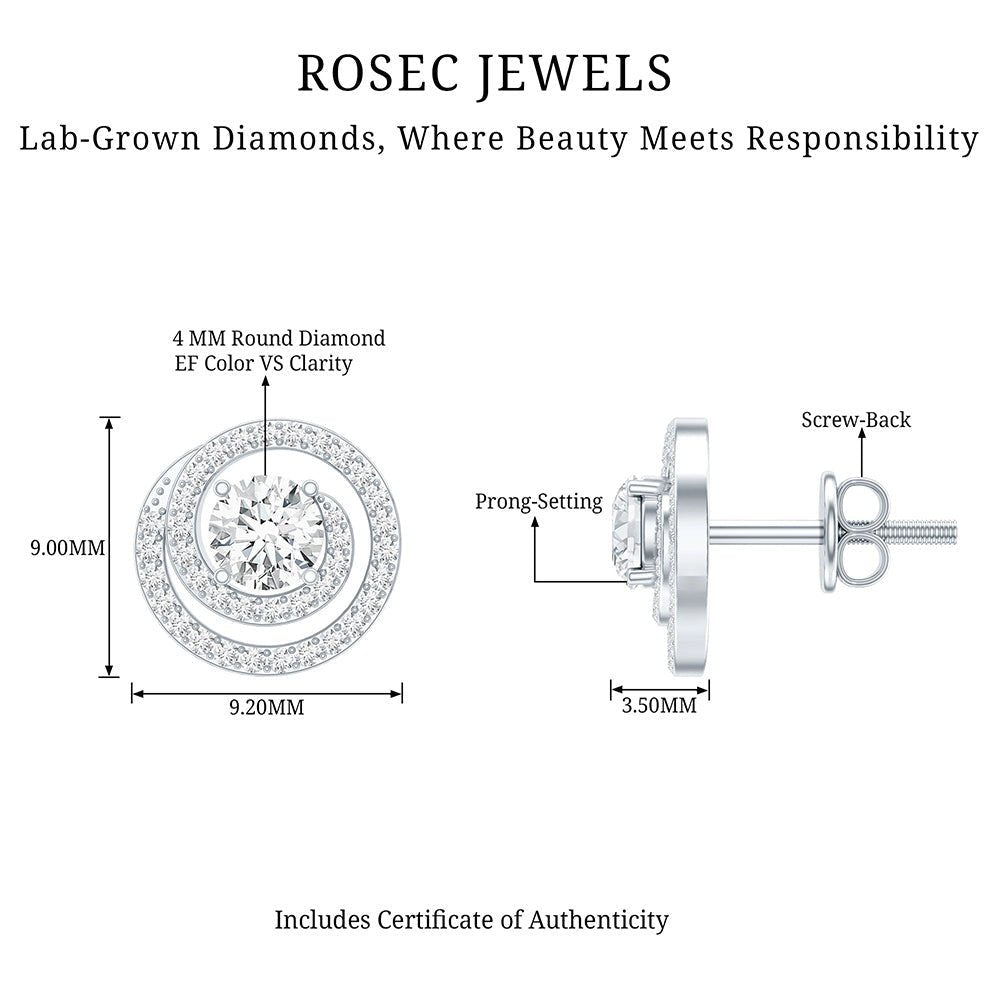 Lab Grown Diamond Swirl Stud Earrings With Screw Back